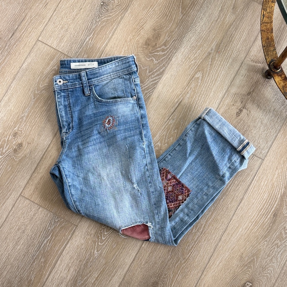 Pilcro Slim Boyfriend Patchwork Jeans